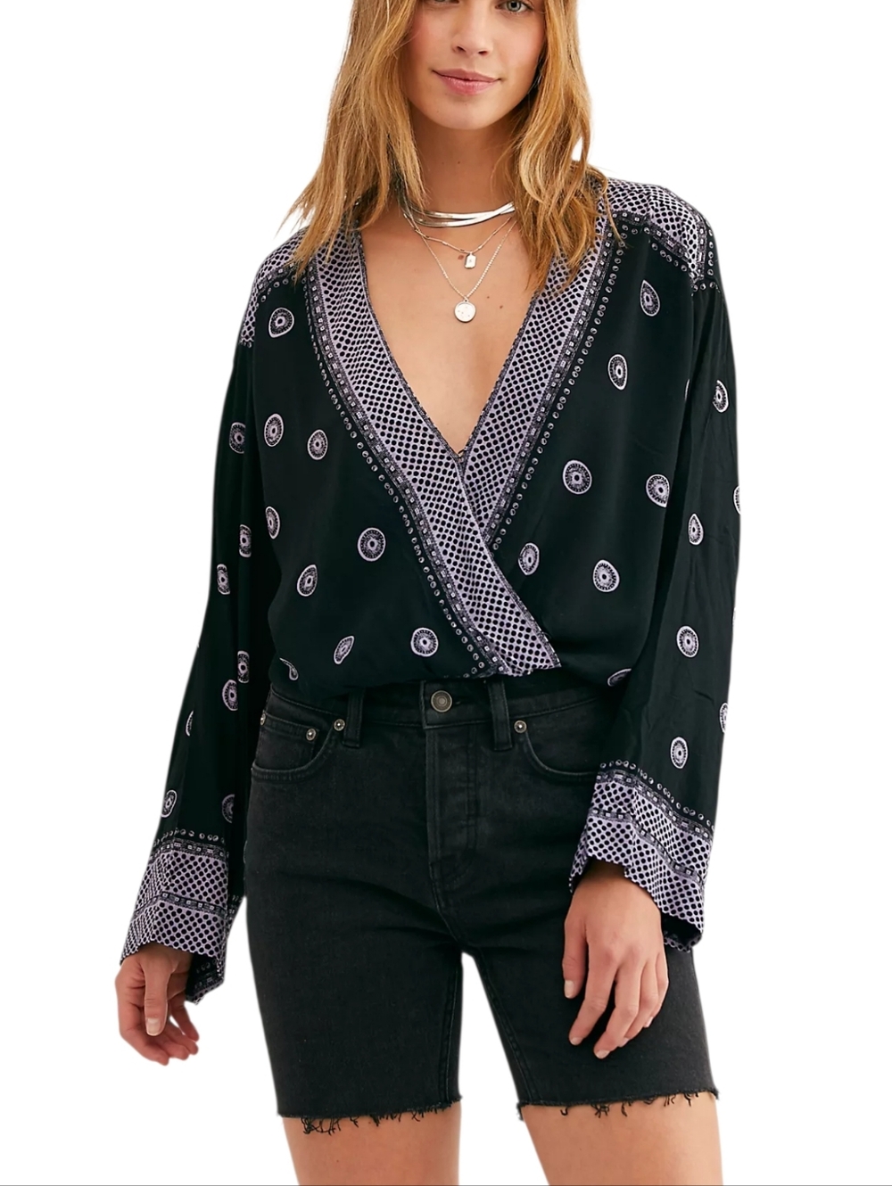 Free People Intimately "On Board Bodysuit" Black & Lavender  Small